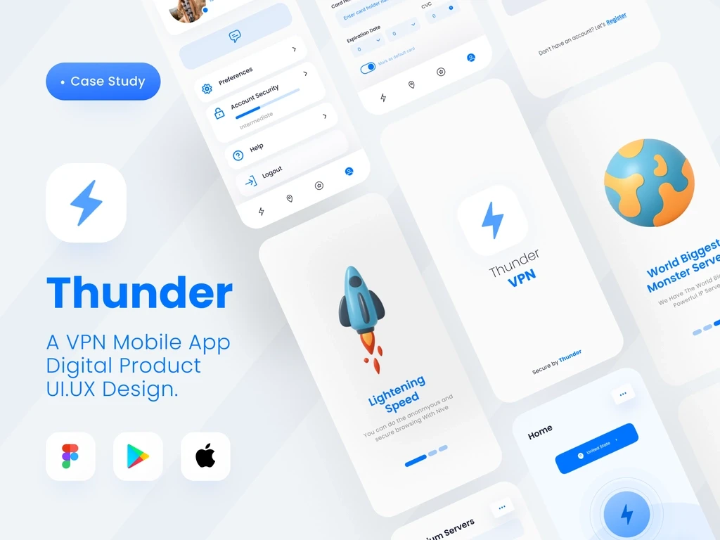 Thunder — A VPN Mobile App — UI/UX Design