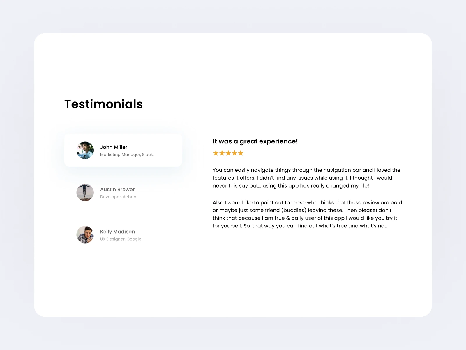 Testimonials Section v.1 - Website UI UX Design