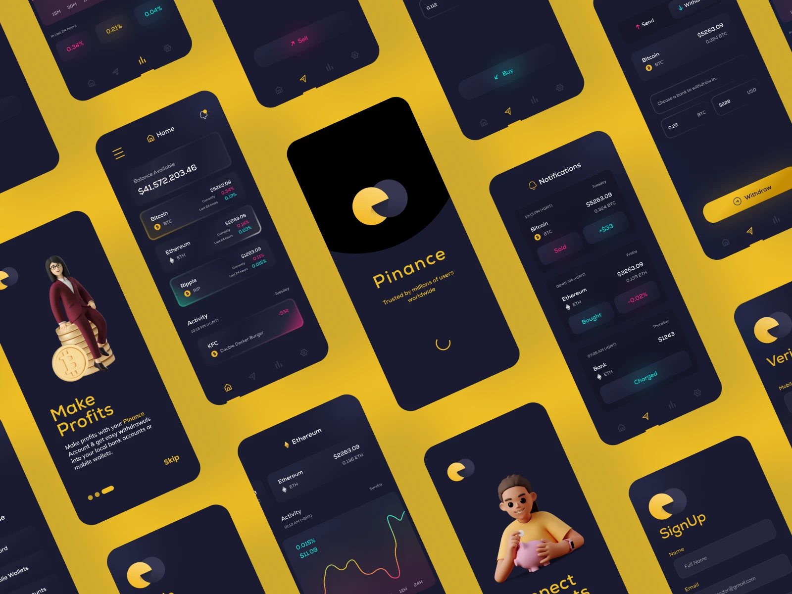 Pinance — A Crypto Trading Mobile App UI UX Design — Dark Mode