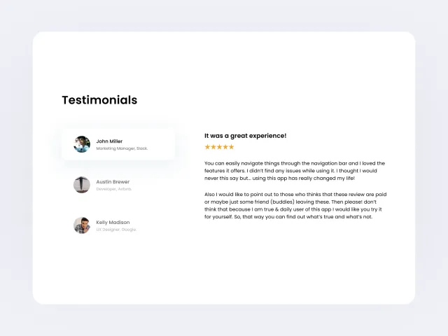 Testimonials Section v.1 - Website UI UX Design
