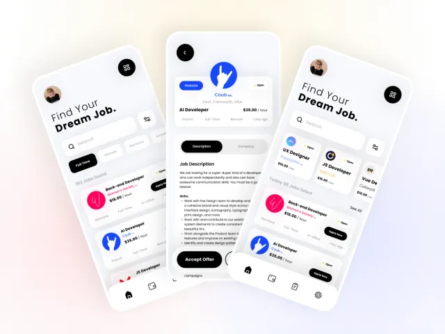 Recruitment & Job Finder Mobile App - UI/UX Design - Figma
