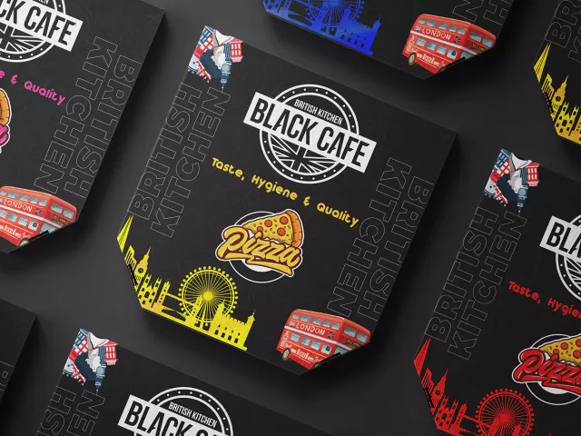 Black Cafe - Pizza Box Packaging Design